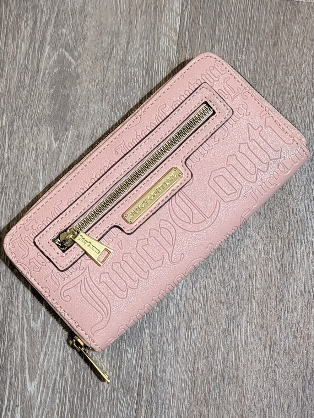 Juicy Couture Blush Pink Embossed Zip Wallet with Gold Hardware